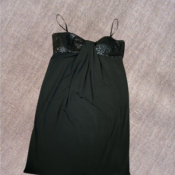 Maggy London Silk Black Sequin Cocktail slip Dress sz 12 spaghetti strap spandex - Picture 6 of 16